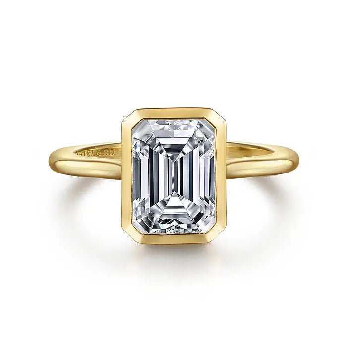 Gabriel & Co. Bezel Set Emerald Semi - Mount Engagement Ring in 14K Yellow Gold - MJ Christensen Diamonds