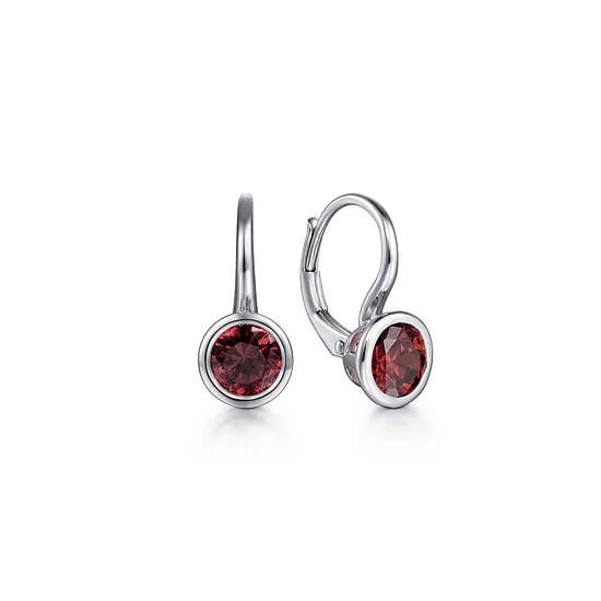 Gabriel & Co Bezel Set Garnet Leverback Earrings in Sterling Silver (2.09ctw) - MJ Christensen Diamonds