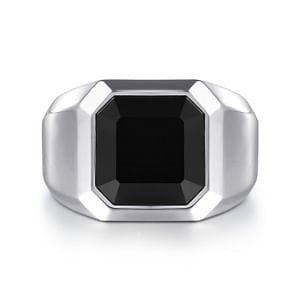 Gabriel & Co Black Onyx Signet Ring in Sterling Silver (4.75ctw) - MJ Christensen Diamonds
