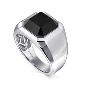 Gabriel & Co Black Onyx Signet Ring in Sterling Silver (4.75ctw) - MJ Christensen Diamonds