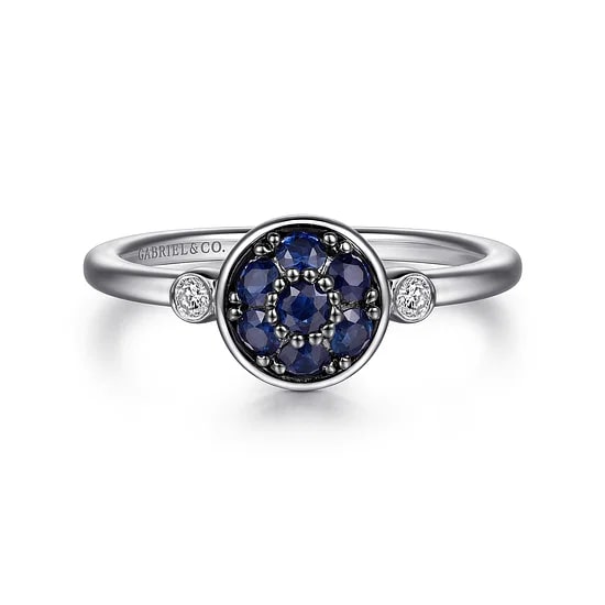 Gabriel & Co Blue Sapphire and Diamond Bezel Accent Cluster Ring in Sterling Silver (0.37ctw) - MJ Christensen Diamonds