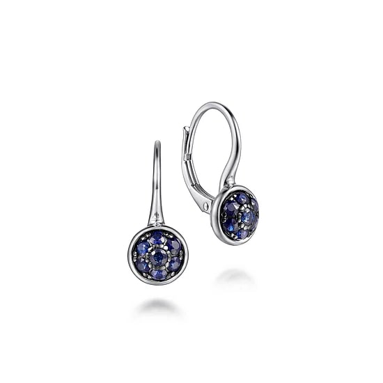 Gabriel & Co Blue Sapphire Cluster Leverback Earrings in Sterling Silver (0.64ctw) - MJ Christensen Diamonds