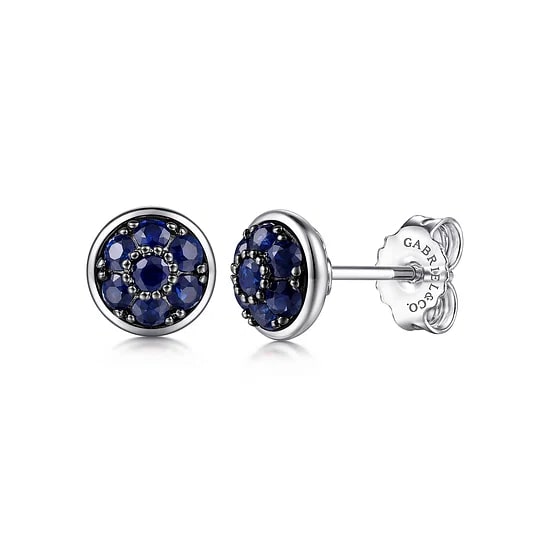 Gabriel & Co Blue Sapphire Cluster Stud Earrings in Sterling Silver (0.63ctw) - MJ Christensen Diamonds