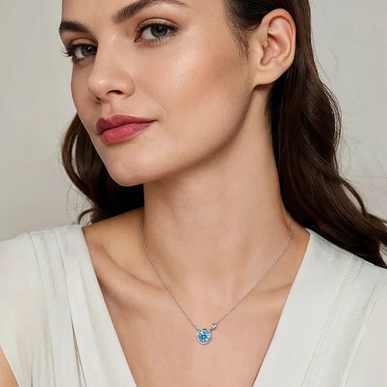 Gabriel & Co Blue Topaz and Diamond Bezel Necklace in Sterling Silver (1.0ctw) - MJ Christensen Diamonds