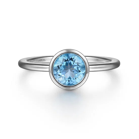 Gabriel & Co Blue Topaz Bezel Ring in Sterling Silver (1.07ctw) - MJ Christensen Diamonds