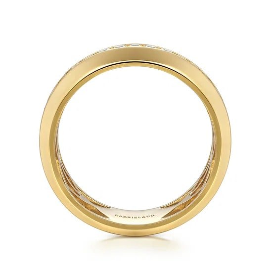 Gabriel & Co Channel Satin Men's Band with 0.88ctw Diamonds in 14K Yellow Gold - MJ Christensen Diamonds