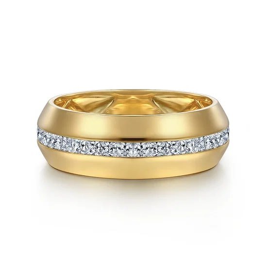 Gabriel & Co Channel Satin Men's Band with 0.88ctw Diamonds in 14K Yellow Gold - MJ Christensen Diamonds