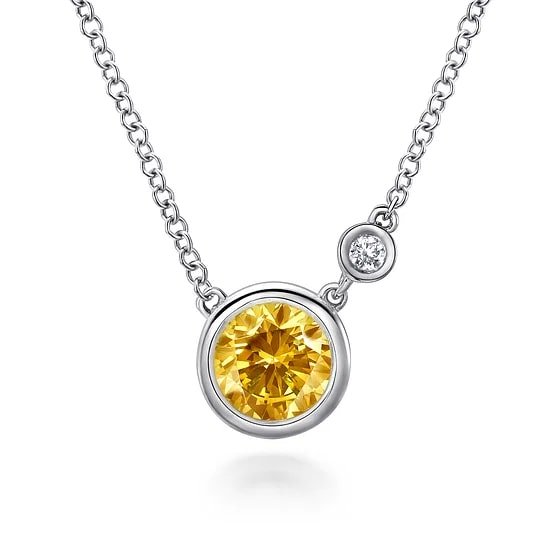 Gabriel & Co Citrine and Diamond Accent Bezel Pendant Necklace 0.74ct (0.02ct accent) in Sterling Silver - MJ Christensen Diamonds