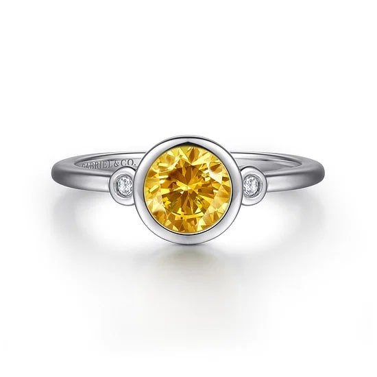 Gabriel & Co Citrine and Diamond Bezel Accent Ring in Sterling Silver (0.78ctw) - MJ Christensen Diamonds