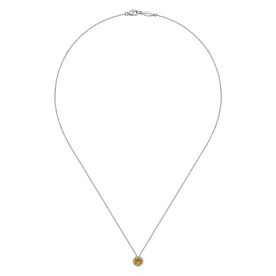 Gabriel & Co Citrine and Diamond Halo Pendant in 14K White Gold (0.59ct) - MJ Christensen Diamonds