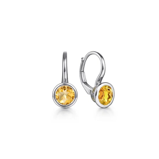 Gabriel & Co Citrine Bezel Leverback Earrings in Sterling Silver (1.52ctw) - MJ Christensen Diamonds