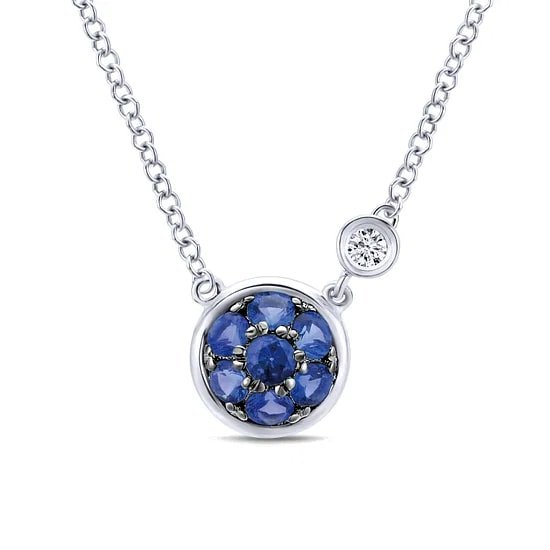 Gabriel & Co Cluster Pendant Necklace with Sapphire and Diamond Accent in Sterling Silver (0.36ctw) - MJ Christensen Diamonds