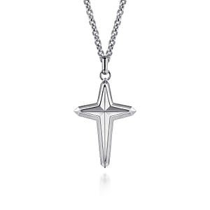 Gabriel & Co Contemporary Cross Pendant Necklace on Chain 22" in Sterling Silver - MJ Christensen Diamonds