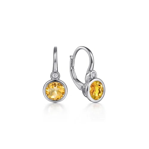 Gabriel & Co Created Center and Diamond Leverback Bezel Accent Earrings in Sterling Silver (1.51ctw) - MJ Christensen Diamonds