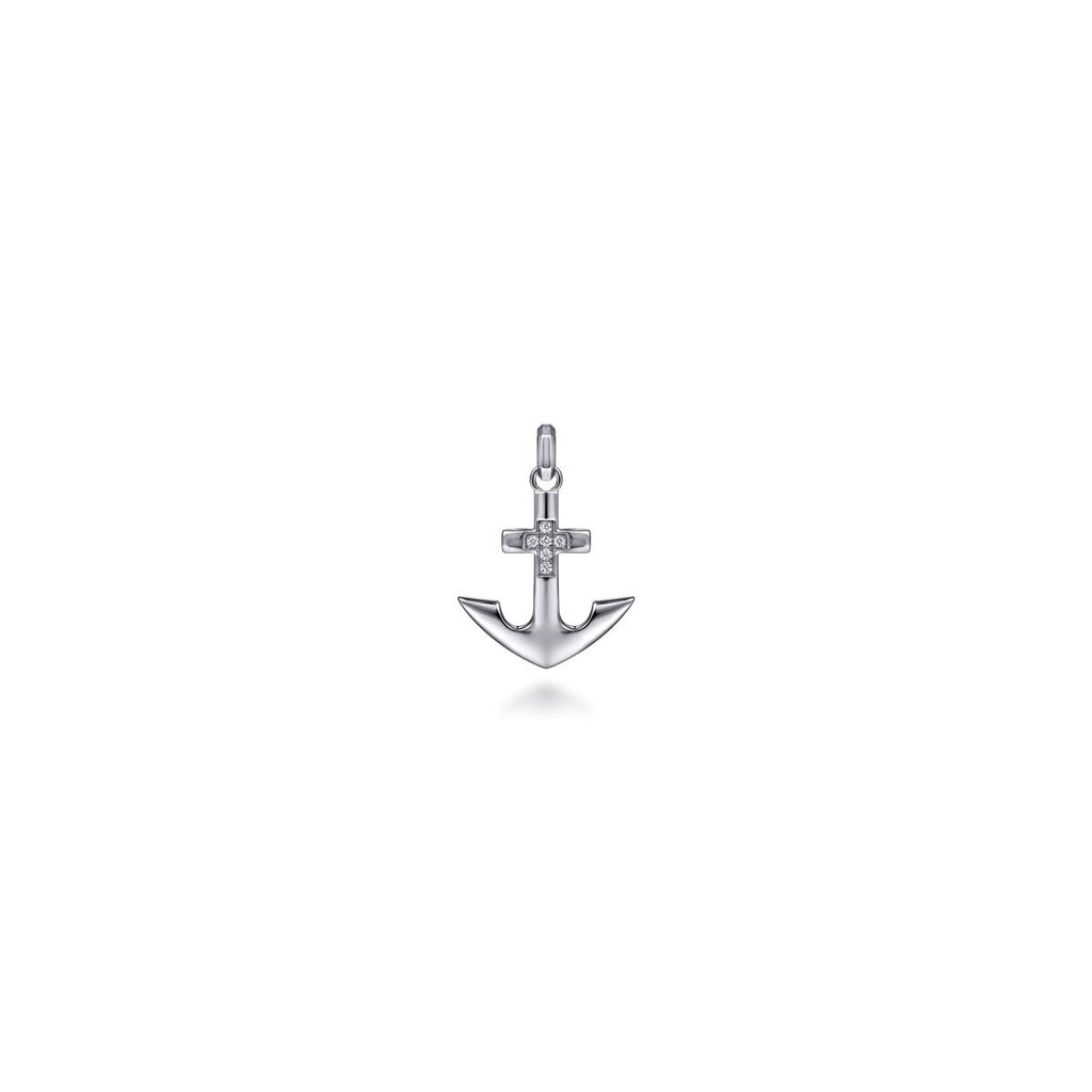Gabriel & Co Cross Shape Diamond Anchor Pendant in Sterling Silver (0.12ctw) - MJ Christensen Diamonds