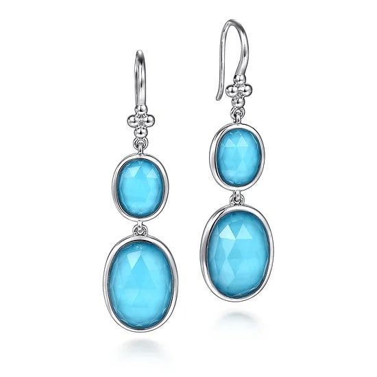 Gabriel & Co Crystal and Turquoise Double Drop Earrings in Sterling Silver (13.58ctw) - MJ Christensen Diamonds