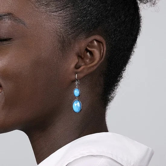 Gabriel & Co Crystal and Turquoise Double Drop Earrings in Sterling Silver (13.58ctw) - MJ Christensen Diamonds