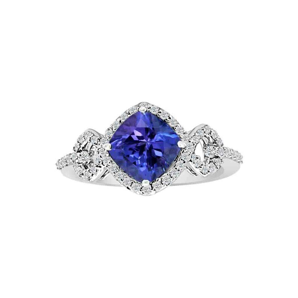 Gabriel & Co Cushion Tanzanite and Diamond Halo Open Side Ring in 14K White Gold (2.14ctw) - MJ Christensen Diamonds