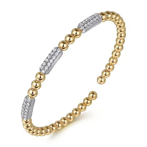Gabriel & Co Diamond 3Station Bujukan Flex Bangle in 14K Yellow and White Gold (0.52ctw) - MJ Christensen Diamonds