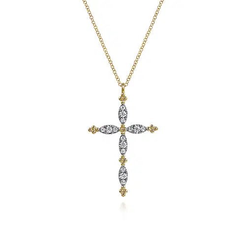 Gabriel & Co Diamond Cross Pendant Necklace in 14K Yellow Gold (0.34ctw) - MJ Christensen Diamonds