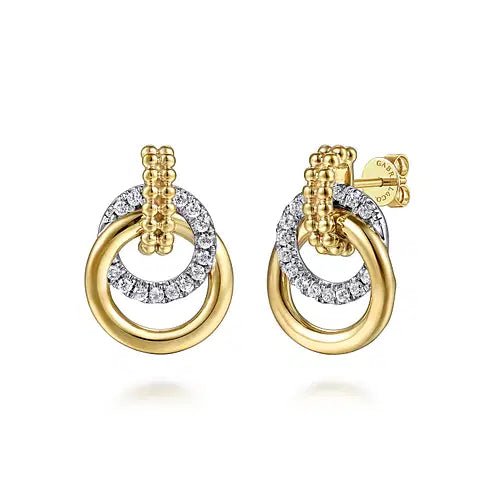 Gabriel & Co Diamond Entwined Double Circle Stud Earrings in 14K White and Yellow Gold (0.48ctw) - MJ Christensen Diamonds