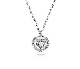 Gabriel & Co Double Heart Bead Halo Pendant Necklace in Sterling Silver (0.06ctw) - MJ Christensen Diamonds