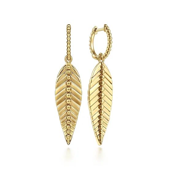 Gabriel & Co Drop Leaf Huggie Earrings in 14K Yellow Gold - MJ Christensen Diamonds