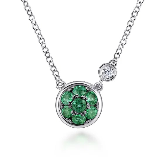 Gabriel & Co Emerald and Diamond Accent Cluster Pendant Necklace in Sterling Silver (0.28ctw) - MJ Christensen Diamonds