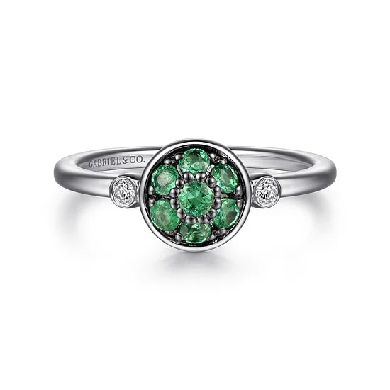 Gabriel & Co Emerald and Diamond Bezel Accent Cluster Ring in Sterling Silver (0.31ctw) - MJ Christensen Diamonds