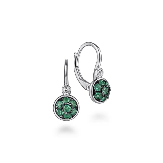 Gabriel & Co Emerald and Diamond Bezel Accent Leverback Earrings in Sterling Silver (0.59ctw) - MJ Christensen Diamonds