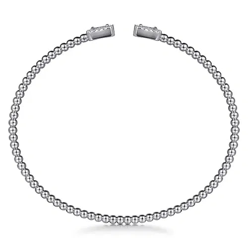 Gabriel & Co Emerald and Round Diamond Halo Bead Open Bujukan Bangle in 14K White Gold (0.32ctw) - MJ Christensen Diamonds