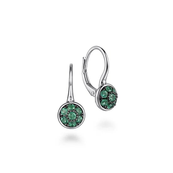 Gabriel & Co Emerald Cluster Leverback Earrings in Sterling Silver (0.49ctw) - MJ Christensen Diamonds