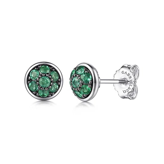 Gabriel & Co Emerald Cluster Stud Earrings in Sterling Silver (0.52ctw) - MJ Christensen Diamonds