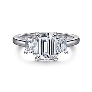 Gabriel & Co. Emerald Three Stone Diamond Engagement Ring in 14K White Gold (0.62ctw) - MJ Christensen Diamonds