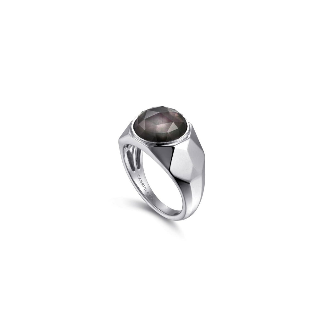 Gabriel & Co Faceted Black Mother of Pearl Signet Ring in Sterling Silver (5.05ct) - MJ Christensen Diamonds