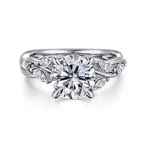 Gabriel & Co. Floral Diamond Semi - Mount Engagement Ring in 14K White Gold (0.37ctw) - MJ Christensen Diamonds