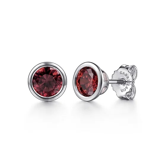 Gabriel & Co Garnet Bezel Stud Earrings in Sterling Silver (2ct) - MJ Christensen Diamonds