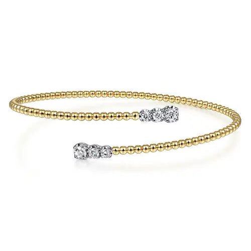 Gabriel & Co Graduated Round Diamond Bypass Bead Bujukan Bangle Bracelet in 14K Yellow Gold (0.44ctw) - MJ Christensen Diamonds