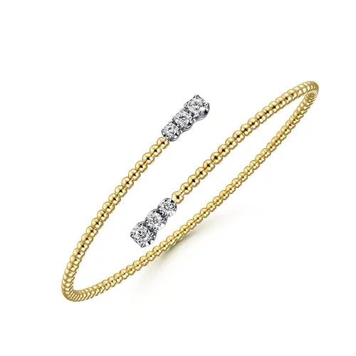 Gabriel & Co Graduated Round Diamond Bypass Bead Bujukan Bangle Bracelet in 14K Yellow Gold (0.44ctw) - MJ Christensen Diamonds