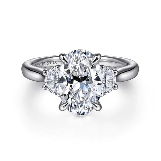 Gabriel & Co. Half Moon Three Stone Semi - Mount Engagement Ring in 14K White Gold (0.36ctw) - MJ Christensen Diamonds