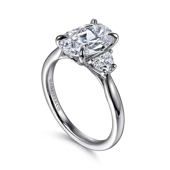 Gabriel & Co. Half Moon Three Stone Semi - Mount Engagement Ring in 14K White Gold (0.36ctw) - MJ Christensen Diamonds