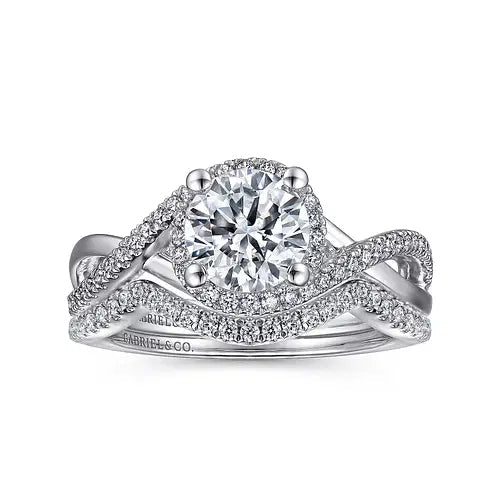 Gabriel & Co Halo Split Twist Shank Diamond Ring in 14K White Gold with Platinum Head (0.24ctw) - MJ Christensen Diamonds