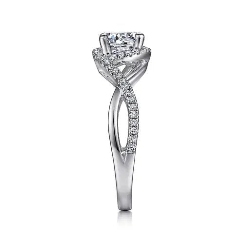 Gabriel & Co Halo Split Twist Shank Diamond Ring in 14K White Gold with Platinum Head (0.24ctw) - MJ Christensen Diamonds
