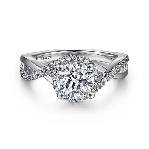Gabriel & Co Halo Split Twist Shank Diamond Ring in 14K White Gold with Platinum Head (0.24ctw) - MJ Christensen Diamonds