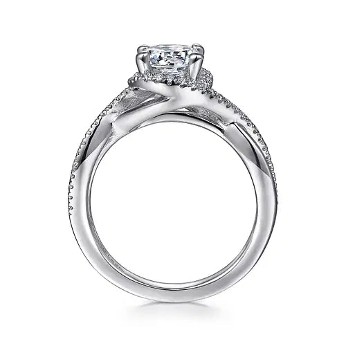 Gabriel & Co Halo Split Twist Shank Diamond Ring in 14K White Gold with Platinum Head (0.24ctw) - MJ Christensen Diamonds