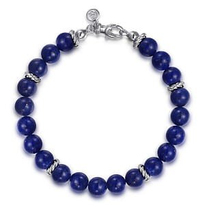 Gabriel & Co Lapis Beaded Bracelet in Sterling Silver (90.4ctw) - MJ Christensen Diamonds