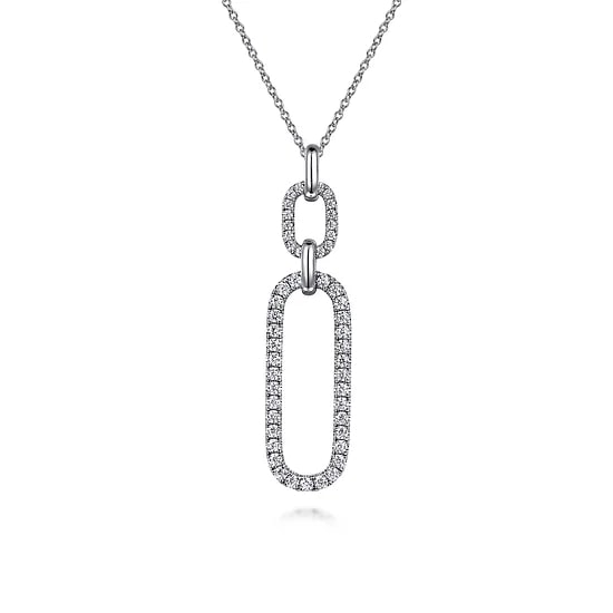 Gabriel & Co Large Link Drop Pendant Necklace in 14K White Gold (1.15ctw) - MJ Christensen Diamonds