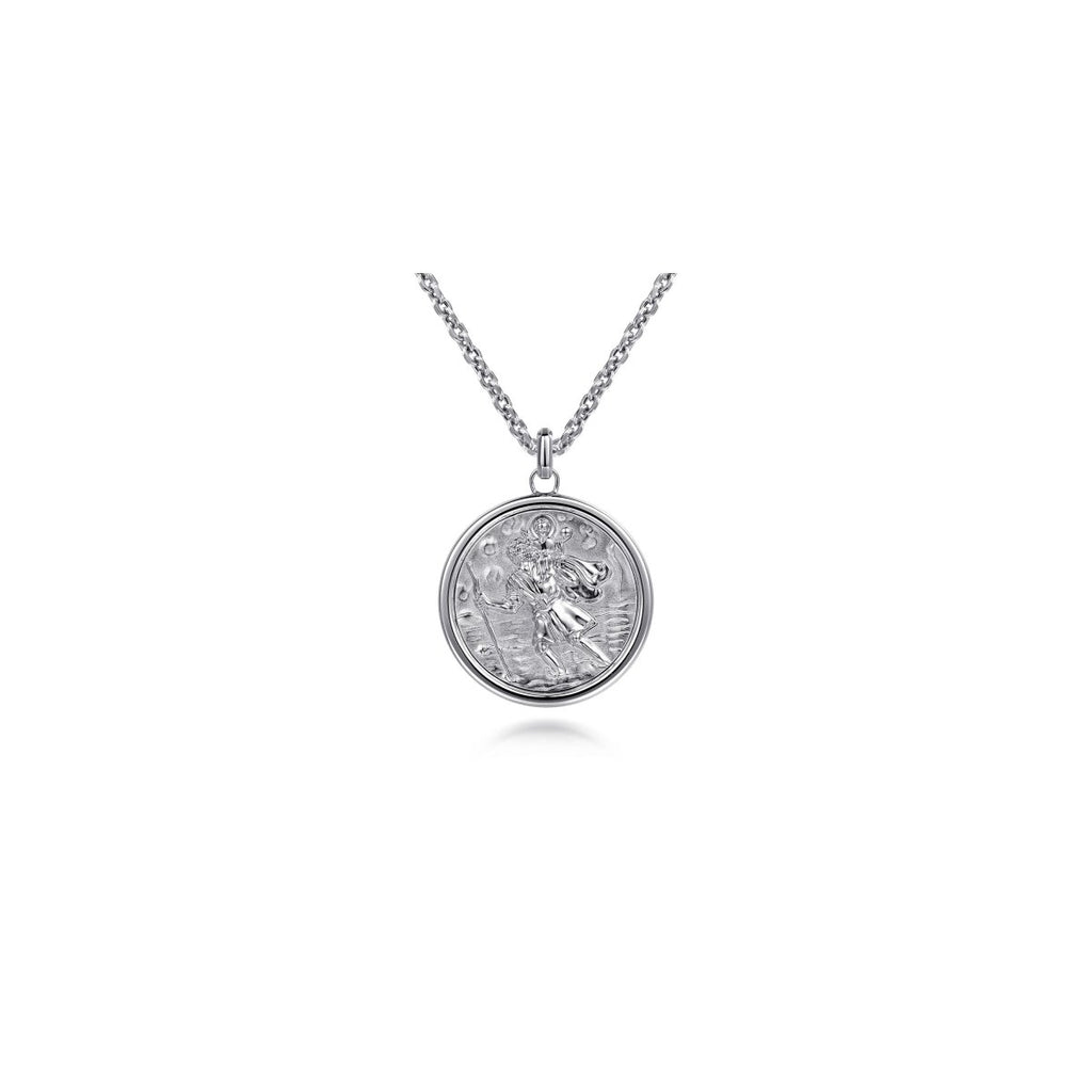 Gabriel & Co Large Round Saint Christopher Pendant in Sterling Silver - MJ Christensen Diamonds