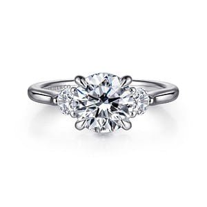Gabriel & Co. Lotus Three Stone Round Diamond Semi - Mount Engagement Ring in 14K White Gold (0.32ctw) - MJ Christensen Diamonds