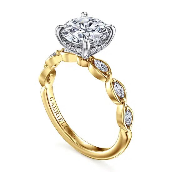 Gabriel & Co. Marquise Diamond Hidden Halo Semi - Mount Engagement Ring in 14K White and Yellow Gold (0.28ctw) - MJ Christensen Diamonds